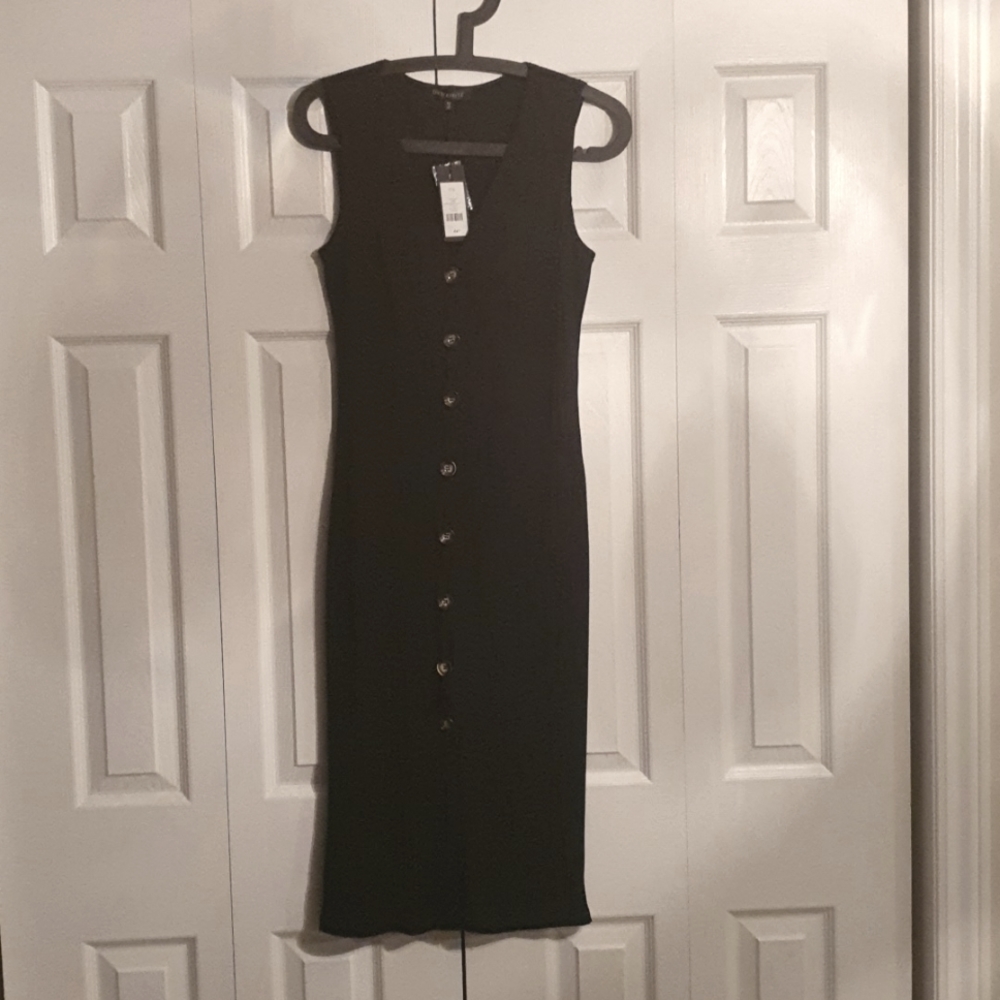 NWT Dynamite Sleeveless Black Dress with Faux buttons size S